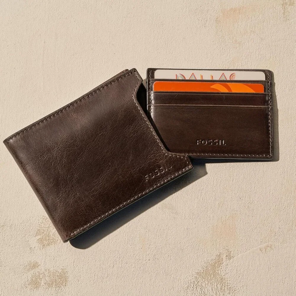 Fossil Men's Derrick Leather Bifold Sliding with Removable Card Case Wallet